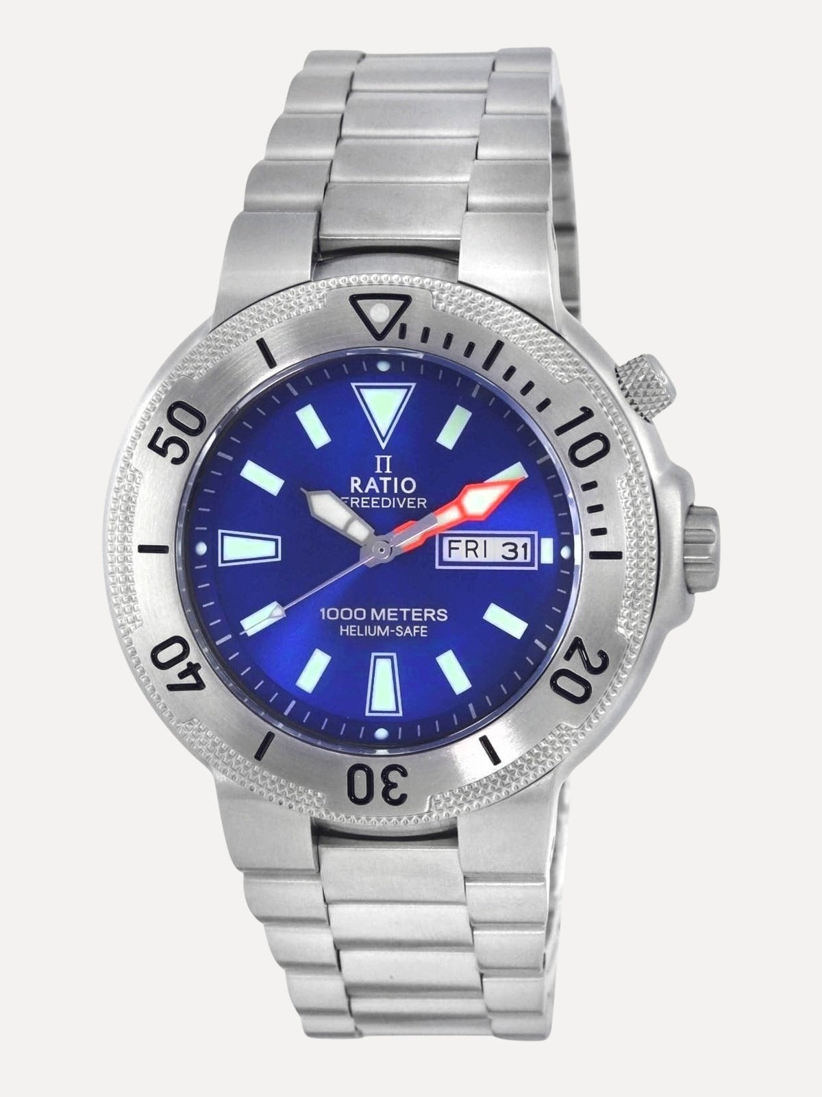 Ratio FreeDiver Blue Dial Stainless Steel Quartz 1050MD93-12V-BLU 1000M Mens Watch