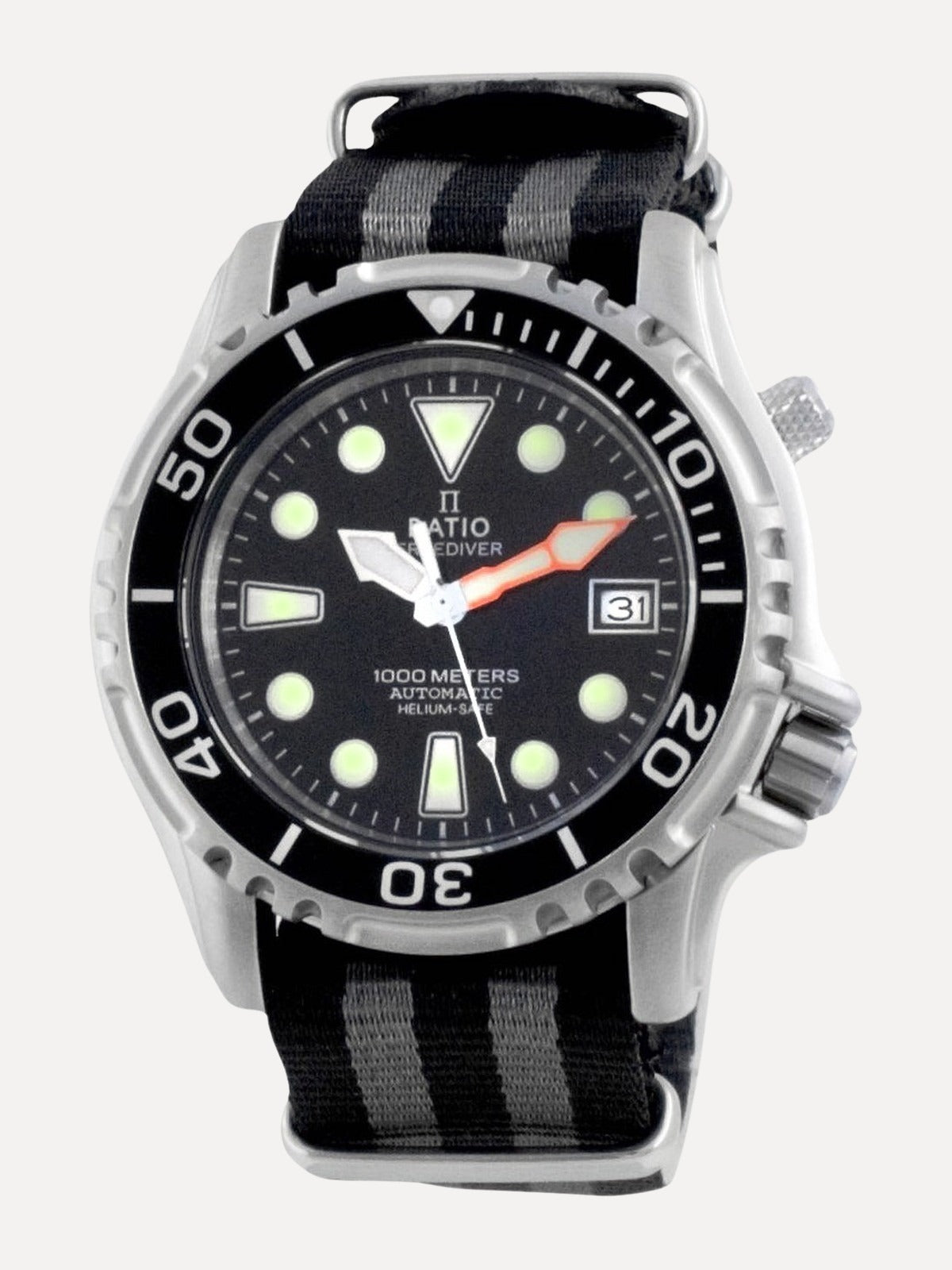 Ratio Free Diver Helium Safe Nylon Automatic Diver's 1066KE20-33VA-BLK-var-NATO1 1000M Men's Watch