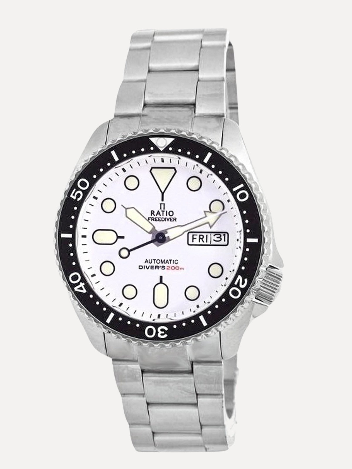 Ratio FreeDiver White Dial Sapphire Crystal Stainless Steel Automatic RTA109 200M Mens Watch