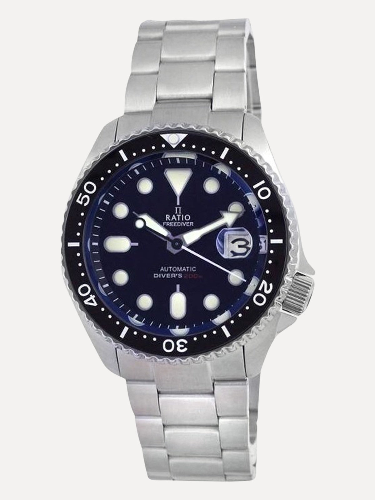 Ratio FreeDiver Black Dial Sapphire Crystal Stainless Steel Automatic RTB200 200M Mens Watch