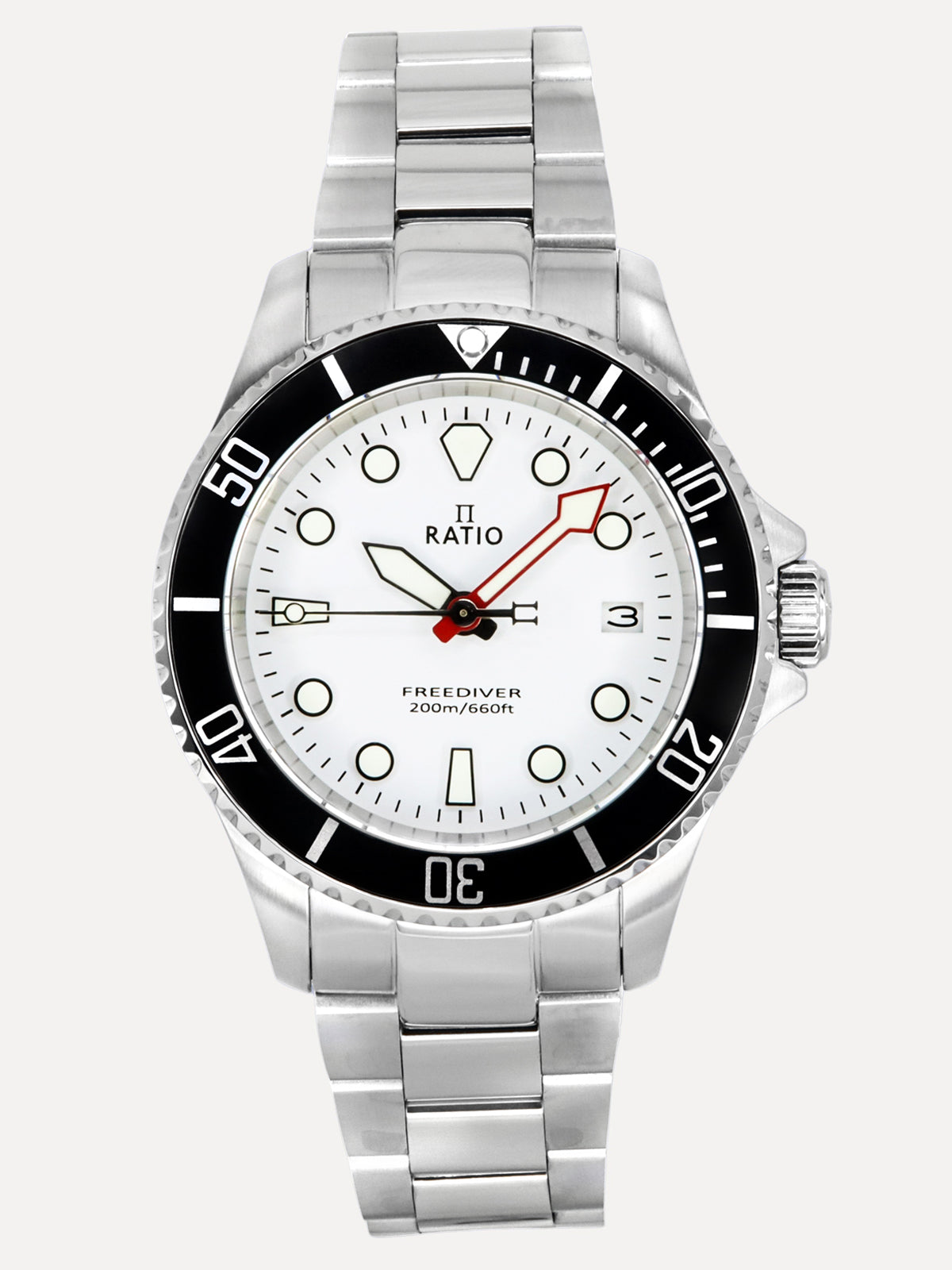 Ratio FreeDiver Sapphire Stainless Steel White Dial Quartz RTF037 200M Men's Watch