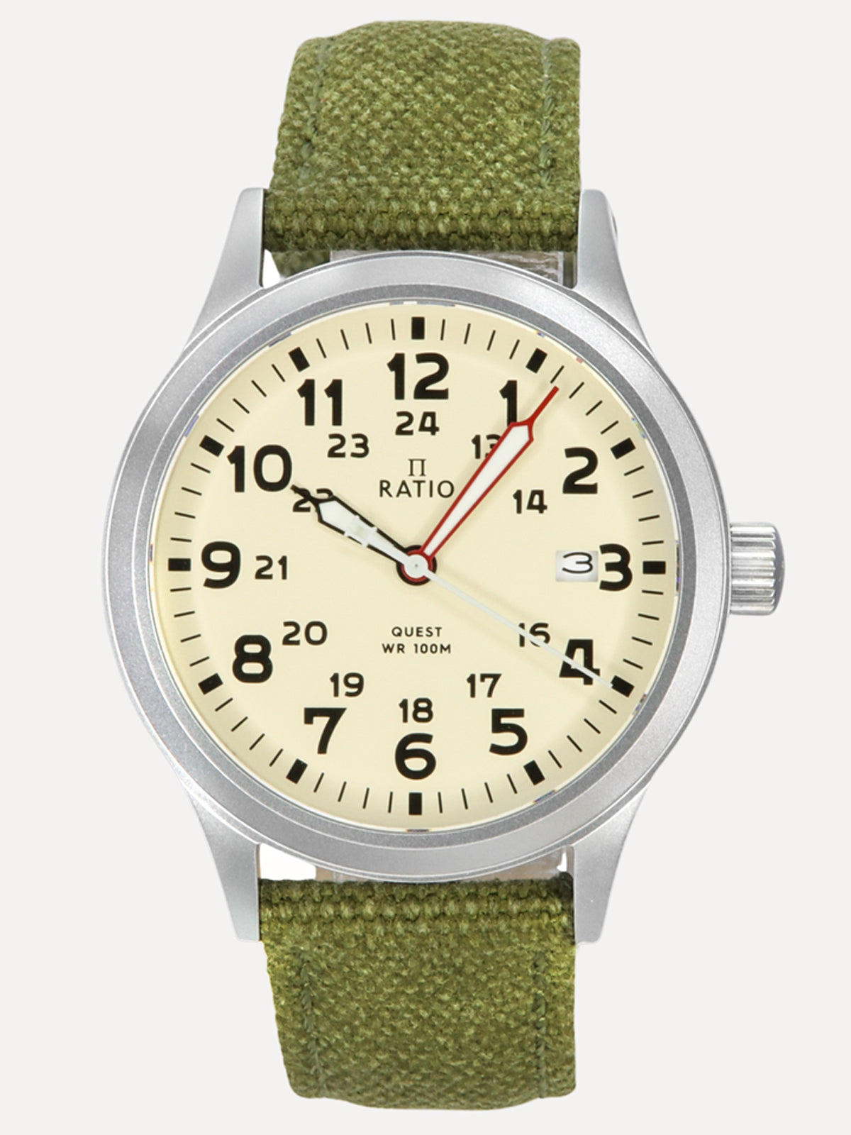 Ratio Quest Men's Field Watch Sapphire Canvas Strap Quartz RTQ019 100M Lewis And Clark Edition