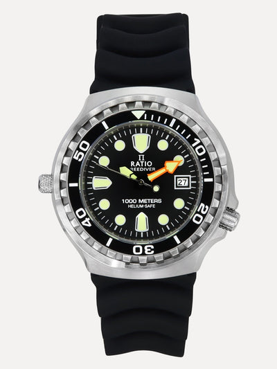 Ratio FreeDiver Version 02 Helium Safe 1000M Sapphire Quartz Black Dial 1038EF102V-BLK-V02 Men's Watch - Ratiowatches