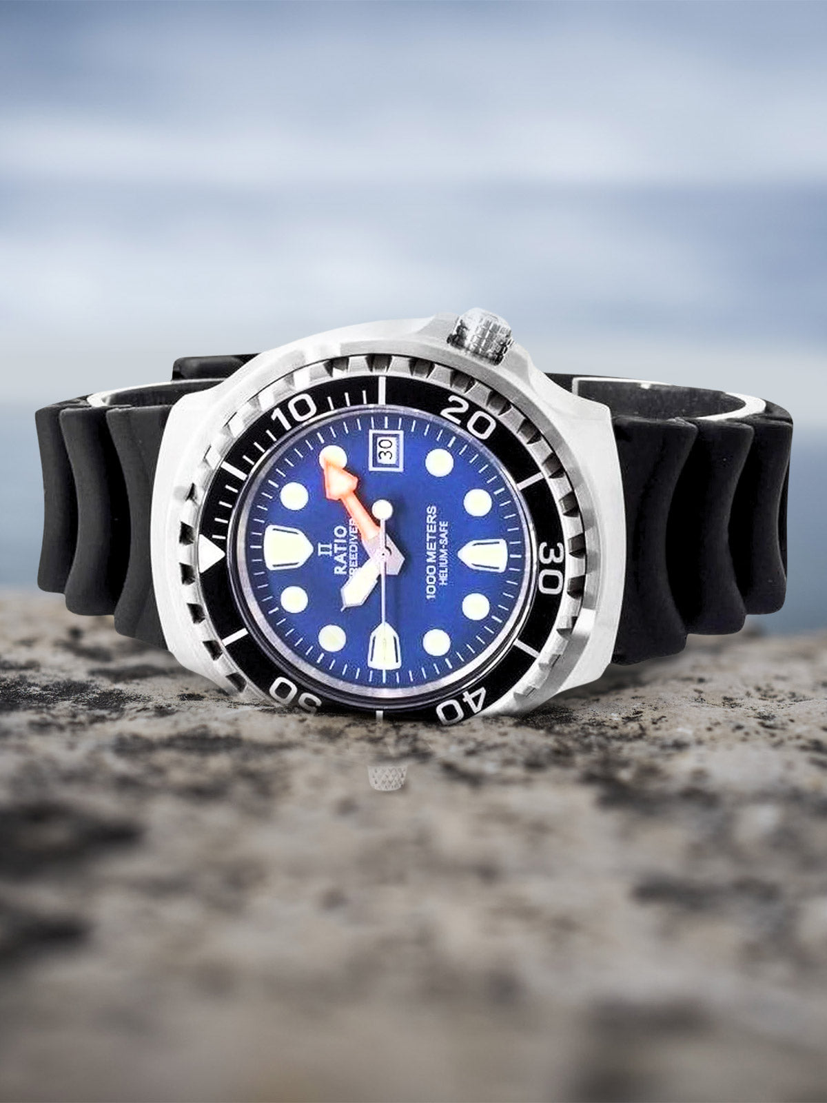 Ratio FreeDiver Helium Safe 1000M Sapphire Quartz 1038EF102V-BLU Men's Watch - Ratiowatches