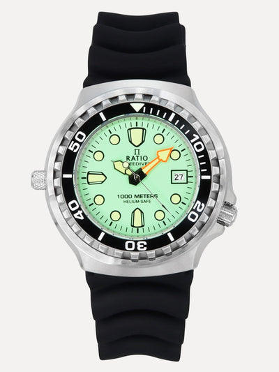 Ratio FreeDiver Version 02 Helium Safe 1000M Sapphire Quartz Mint Green Dial 1038EF102V-GRN-V02 Men's Watch - Ratiowatches