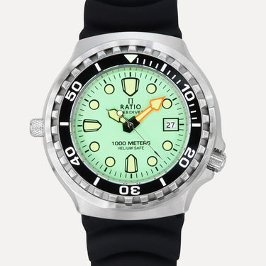 Ratio FreeDiver Version 02 Helium Safe 1000M Sapphire Quartz Mint Green Dial 1038EF102V-GRN-V02 Men's Watch - Ratiowatches