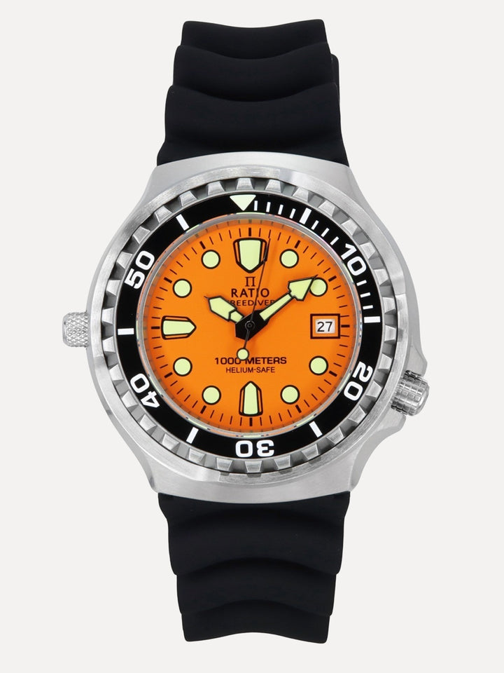 Ratio FreeDiver Version 02 Helium Safe 1000M Sapphire Quartz Orange Dial 1038EF102V-ORG-V02 Men's Watch - Ratiowatches