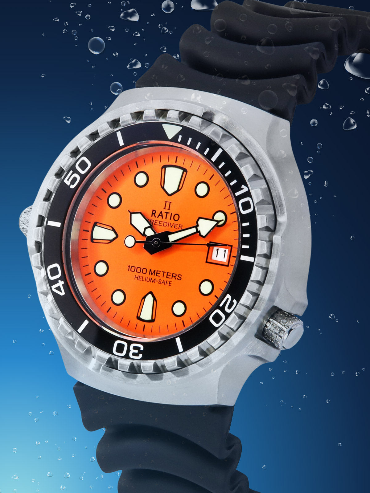 Ratio FreeDiver Helium Safe Sapphire Quartz Orange Dial 1038EF102V-ORG Men’s 1000M Watch - Ratiowatches
