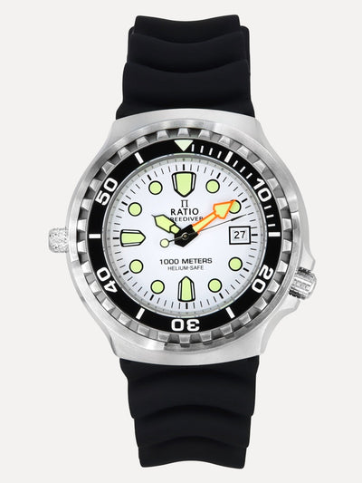 Ratio FreeDiver Version 02 Helium Safe 1000M Sapphire Quartz White Dial 1038EF102V-WHT-V02 Men's Watch - Ratiowatches