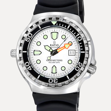 Ratio FreeDiver Helium Safe Sapphire Quartz White Dial 1038EF102V-WHT 1000M Men’s Watch - Ratiowatches