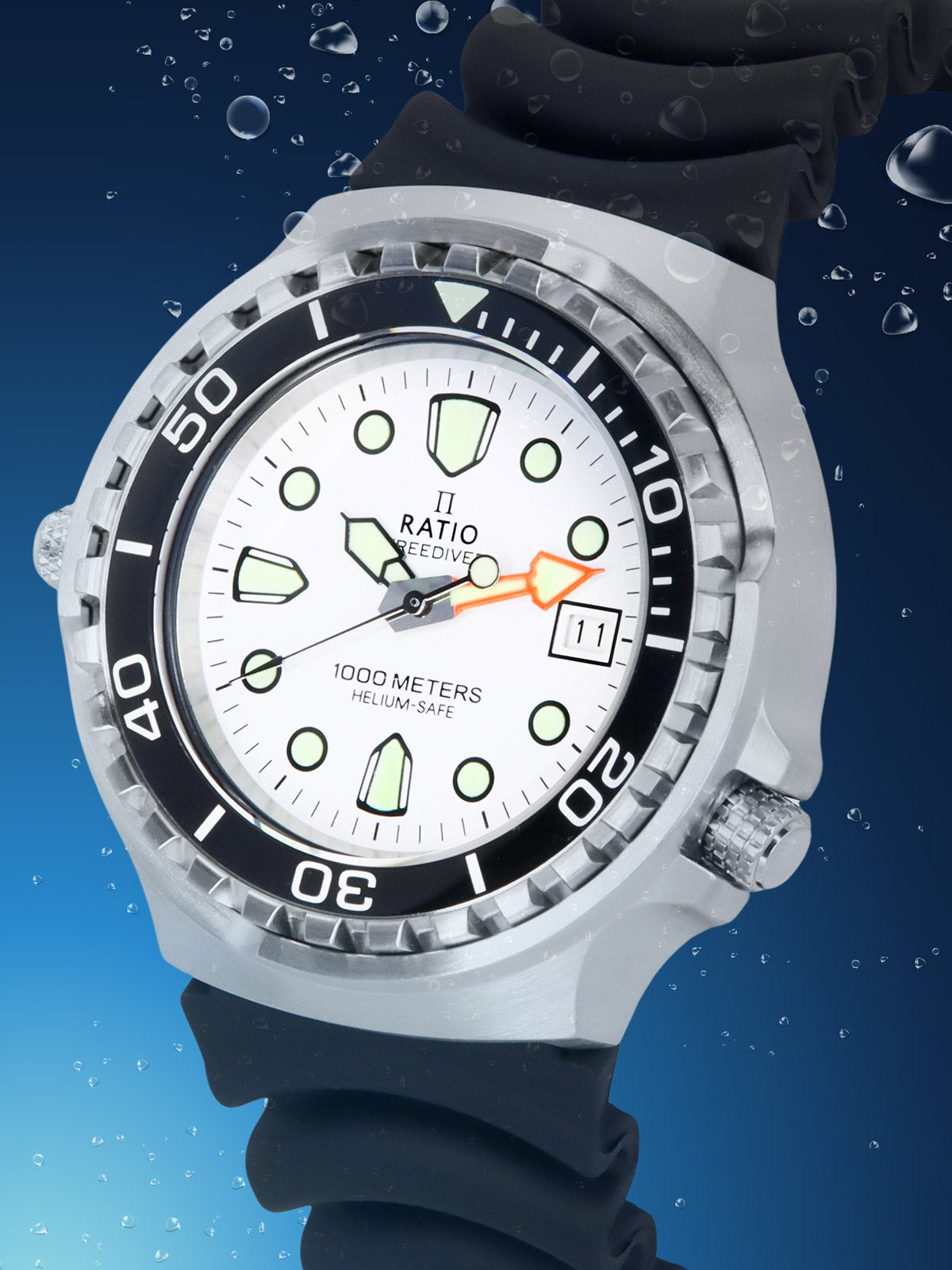 Ratio FreeDiver Helium Safe Sapphire Quartz White Dial 1038EF102V-WHT 1000M Men’s Watch