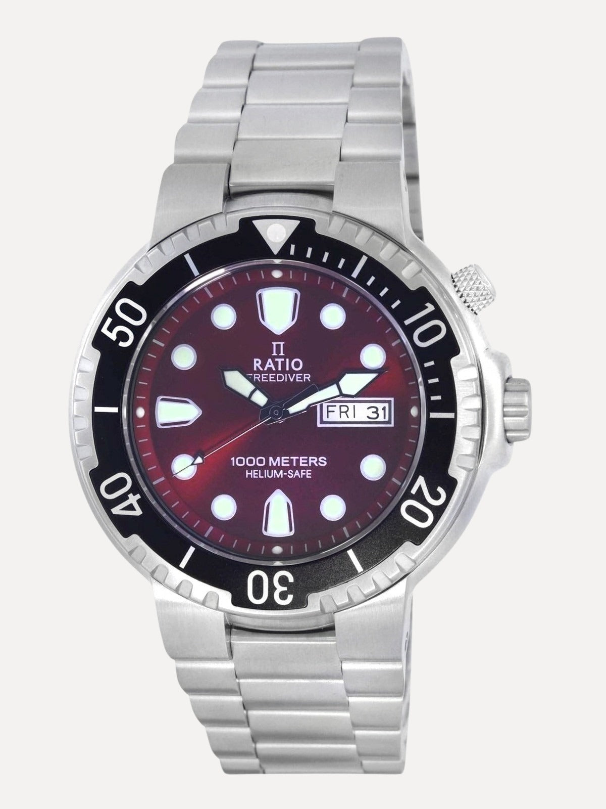 Ratio FreeDiver Red Dial Stainless Steel Quartz 1050HA93-02V-RED 1000M Mens Watch