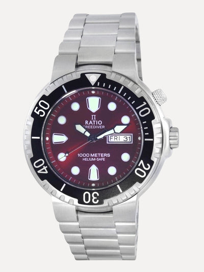 Ratio FreeDiver Red Dial Stainless Steel Quartz 1050HA93-02V-RED 1000M Mens Watch - Ratiowatches