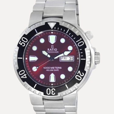 Ratio FreeDiver Red Dial Stainless Steel Quartz 1050HA93-02V-RED 1000M Mens Watch - Ratiowatches