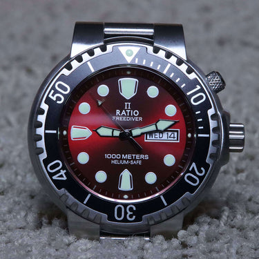Ratio FreeDiver Red Dial Stainless Steel Quartz 1050HA93-02V-RED 1000M Mens Watch - Ratiowatches