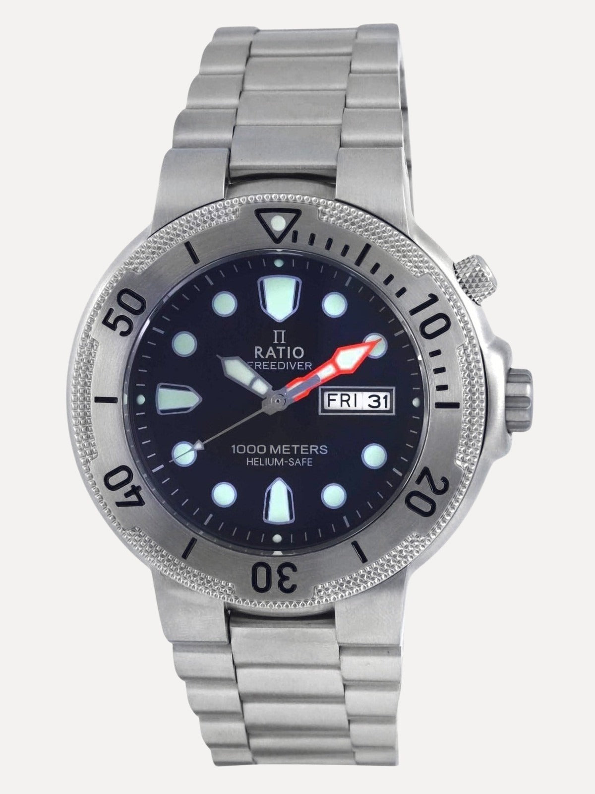 Ratio FreeDiver Black Dial Stainless Steel Quartz 1050MD93-02V-BLK 1000M Mens Watch