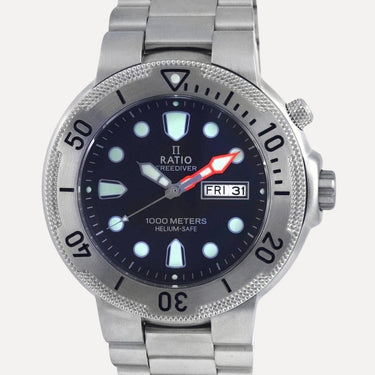 Ratio FreeDiver Black Dial Stainless Steel Quartz 1050MD93-02V-BLK 1000M Mens Watch - Ratiowatches