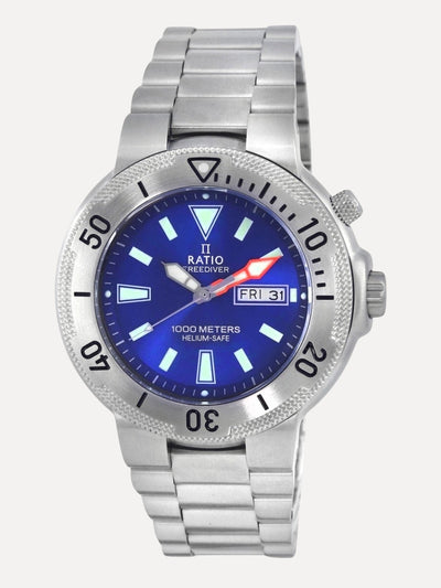 Ratio FreeDiver Blue Dial Stainless Steel Quartz 1050MD93-12V-BLU 1000M Mens Watch - Ratiowatches