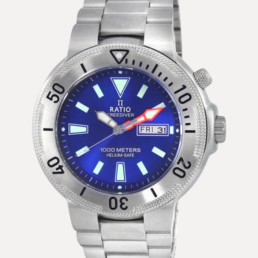 Ratio FreeDiver Blue Dial Stainless Steel Quartz 1050MD93-12V-BLU 1000M Mens Watch - Ratiowatches