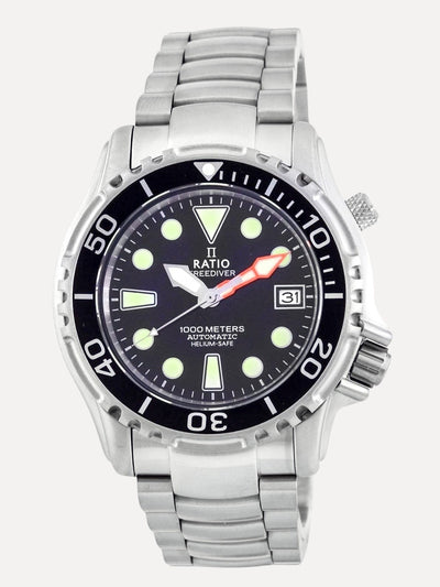 Ratio FreeDiver Helium Safe 1000M Black Dial Stainless Steel Automatic 1066KE26-33VA-BLK Men's Watch - Ratiowatches