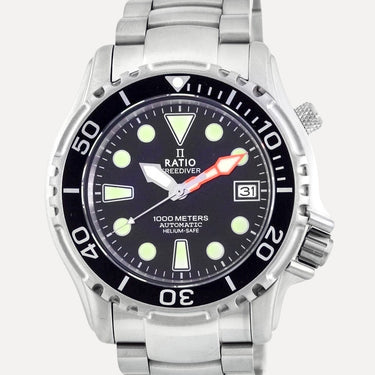 Ratio FreeDiver Helium Safe 1000M Black Dial Stainless Steel Automatic 1066KE26-33VA-BLK Men's Watch - Ratiowatches