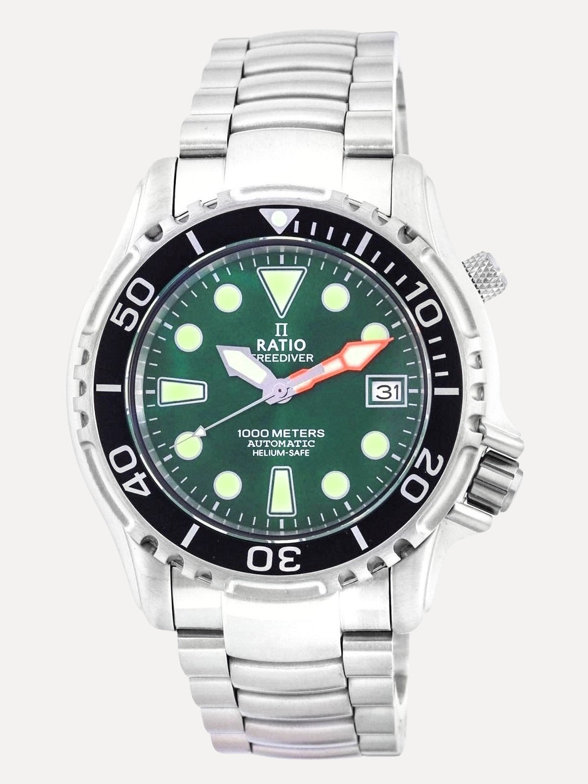 Ratio FreeDiver Helium Safe 1000M Green Dial Stainless Steel Automatic 1066KE26-33VA-GRN Men's Watch