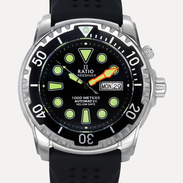 Ratio FreeDiver Version 02 Helium Safe 1000M Sapphire Automatic Black Dial 1068HA90-34VA-BLK-V02 Men's Watch - Ratiowatches