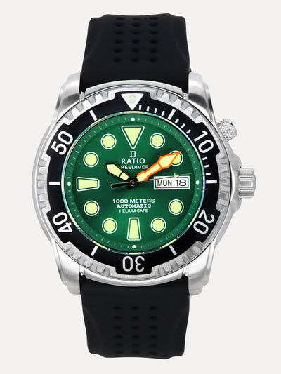 Ratio FreeDiver Version 02 Helium Safe 1000M Sapphire Automatic Green Dial 1068HA90-34VA-GRN-V02 Men's Watch - Ratiowatches