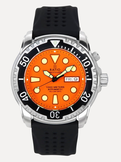 Ratio FreeDiver Version 02 Helium Safe 1000M Sapphire Automatic Orange Dial 1068HA90-34VA-ORG-V02 Men's Watch - Ratiowatches
