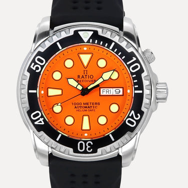 Ratio FreeDiver Version 02 Helium Safe 1000M Sapphire Automatic Orange Dial 1068HA90-34VA-ORG-V02 Men's Watch - Ratiowatches