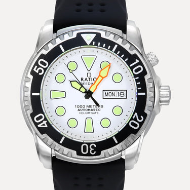 Ratio FreeDiver Version 02 Helium Safe 1000M Sapphire Automatic White Dial 1068HA90-34VA-WHT-V02 Men's Watch - Ratiowatches