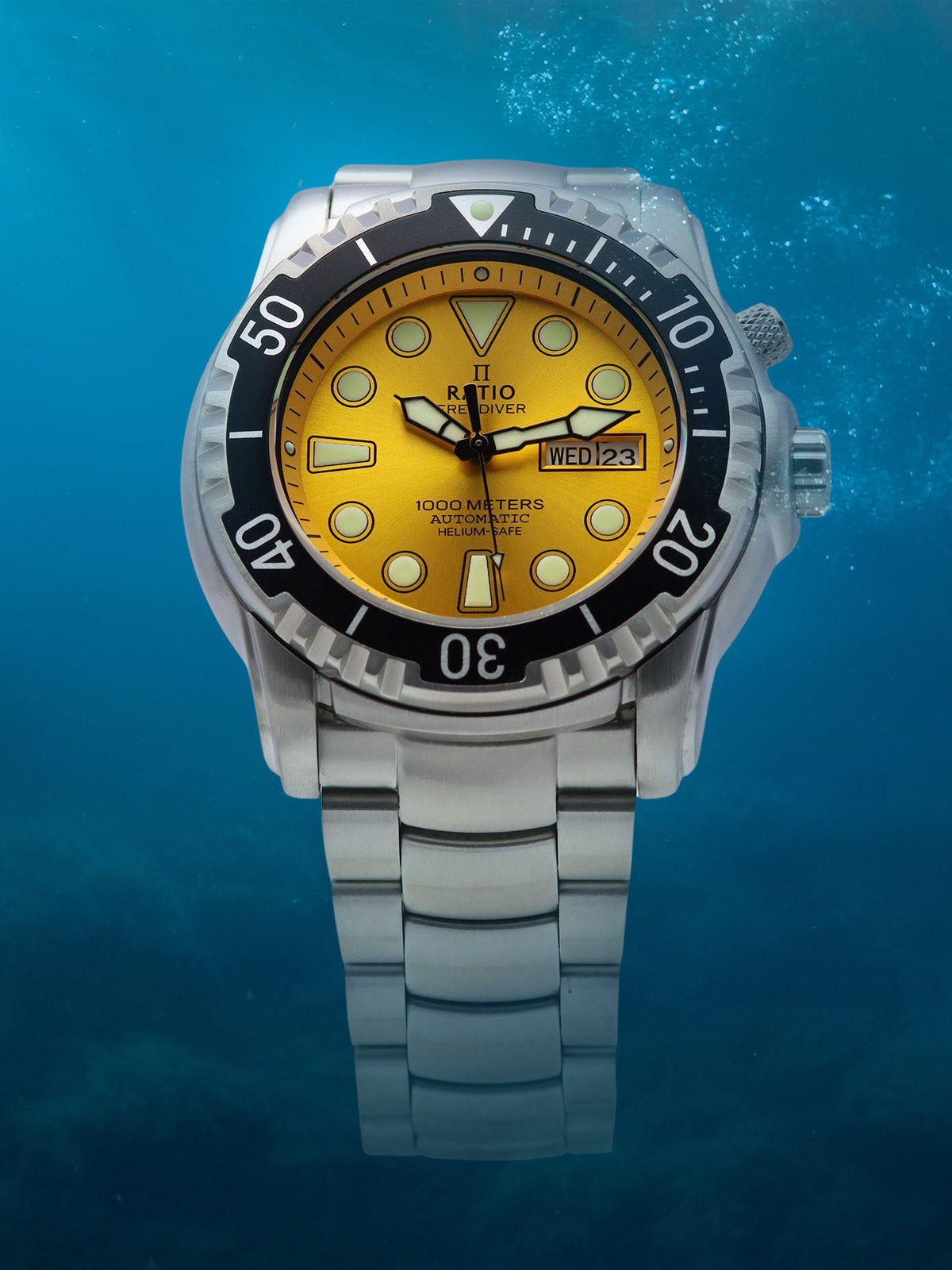 Ratio FreeDiver Helium-Safe 1000M Sapphire Automatic 1068HA96-34VA-YLW Men's Watch - Ratiowatches