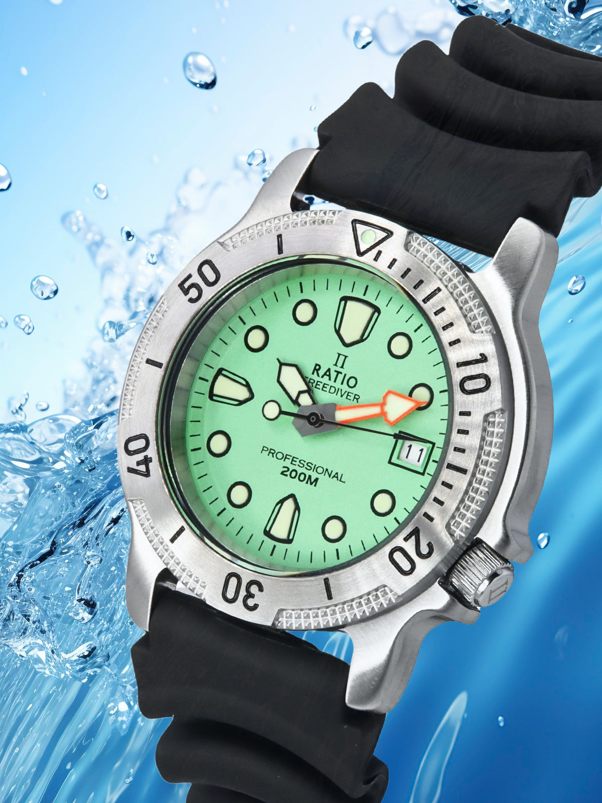 Ratio FreeDiver Professional Sapphire Mint Green Dial Quartz 22AD202-MGRN 200M Men’s Watch