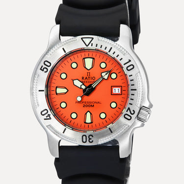 Ratio FreeDiver Professional Sapphire Orange Dial Quartz 22AD202-ORG 200M Men’s Watch - Ratiowatches
