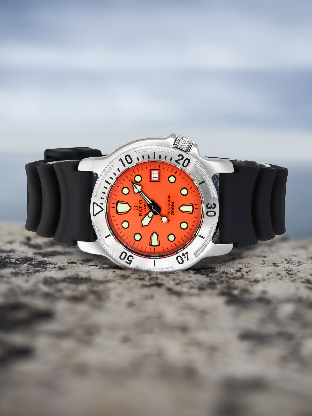 Ratio FreeDiver Professional Sapphire Orange Dial Quartz 22AD202-ORG 200M Men’s Watch - Ratiowatches
