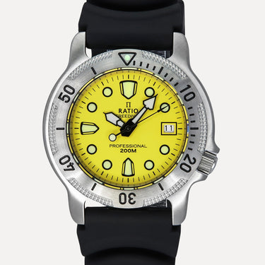 Ratio FreeDiver Professional Sapphire Yellow Dial Quartz 22AD202-YLW 200M Men’s Watch - Ratiowatches