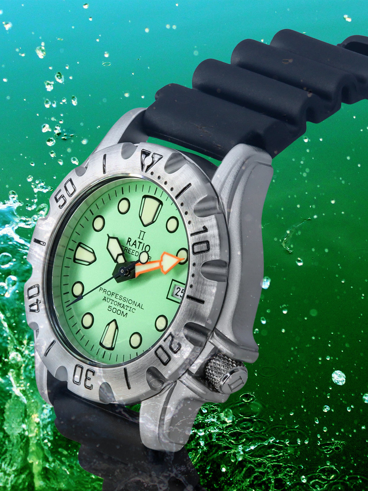 Ratio FreeDiver Professional 500M Sapphire Mint Green Dial Automatic 32BJ202A-MGRN Men's Watch