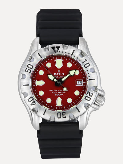 Ratio FreeDiver Professional 500M Sapphire Red Dial Automatic 32BJ202A-RED Men's Watch - Ratiowatches