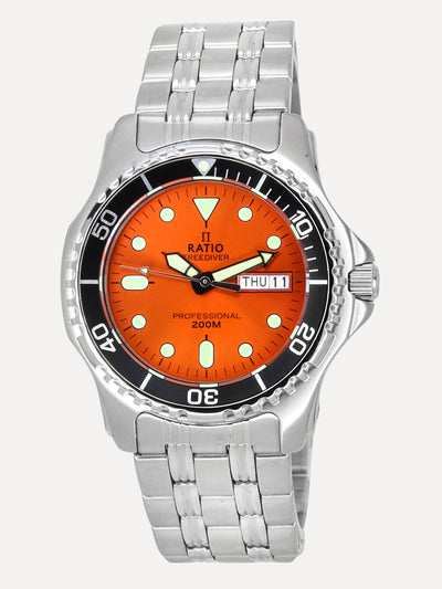 Ratio FreeDiver Professional Sapphire Sunray Orange Dial Quartz 36JL140-ORG 200M Men’s Watch - Ratiowatches