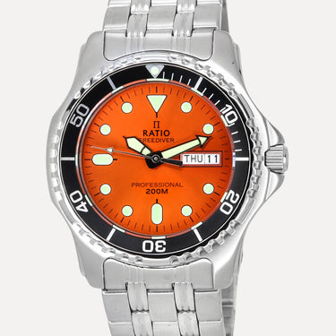 Ratio FreeDiver Professional Sapphire Sunray Orange Dial Quartz 36JL140-ORG 200M Men’s Watch - Ratiowatches
