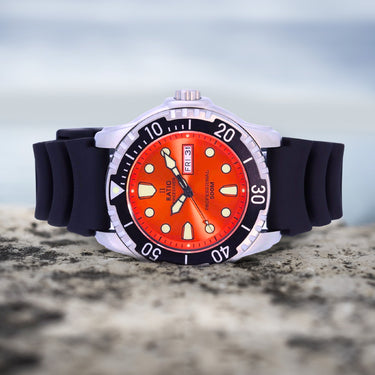 Ratio FreeDiver Orange Dial PU Strap Quartz 48HA90-02-ORG 500M Mens Watch - Ratiowatches