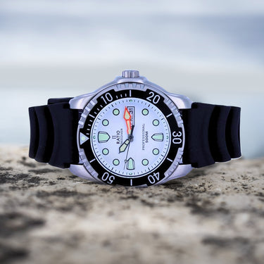 Ratio FreeDiver White Dial PU Strap Quartz 48HA90-02-WHT 500M Mens Watch - Ratiowatches