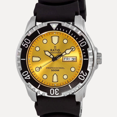 Ratio FreeDiver Yellow Dial PU Strap Quartz 48HA90-02-YLW 500M Mens Watch - Ratiowatches