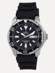 Ratio FreeDiver Black Dial PU Strap Quartz 48HA90-12-BLK 500M Mens Watch - Ratiowatches