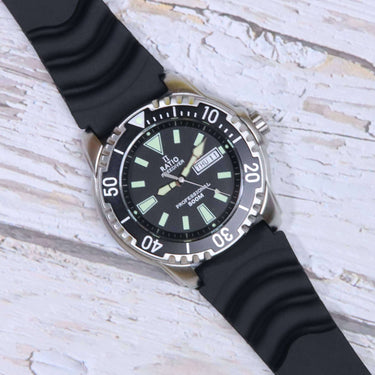 Ratio FreeDiver Black Dial PU Strap Quartz 48HA90-12-BLK 500M Mens Watch - Ratiowatches