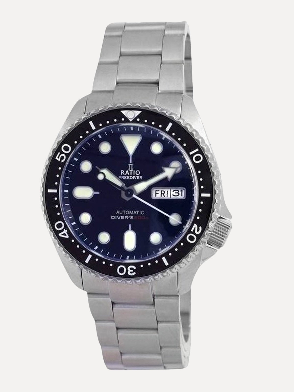 Ratio FreeDiver Black Dial Sapphire Crystal Stainless Steel Automatic RTA100 200M Mens Watch