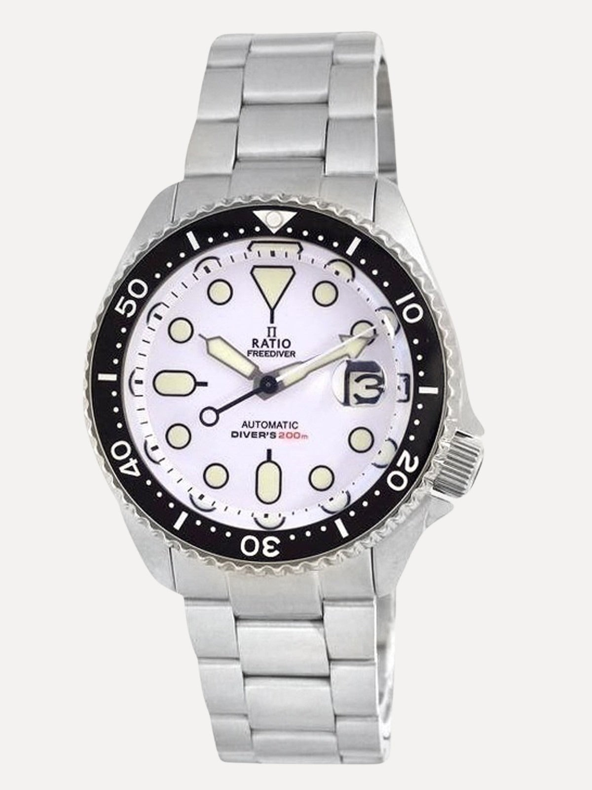 Ratio FreeDiver White Dial Sapphire Crystal Stainless Steel Automatic RTB209 200M Mens Watch