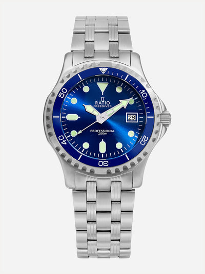 Ratio FreeDiver Professional Sapphire Blue Sunray Dial Quartz RTF007 200M Men's Watch
