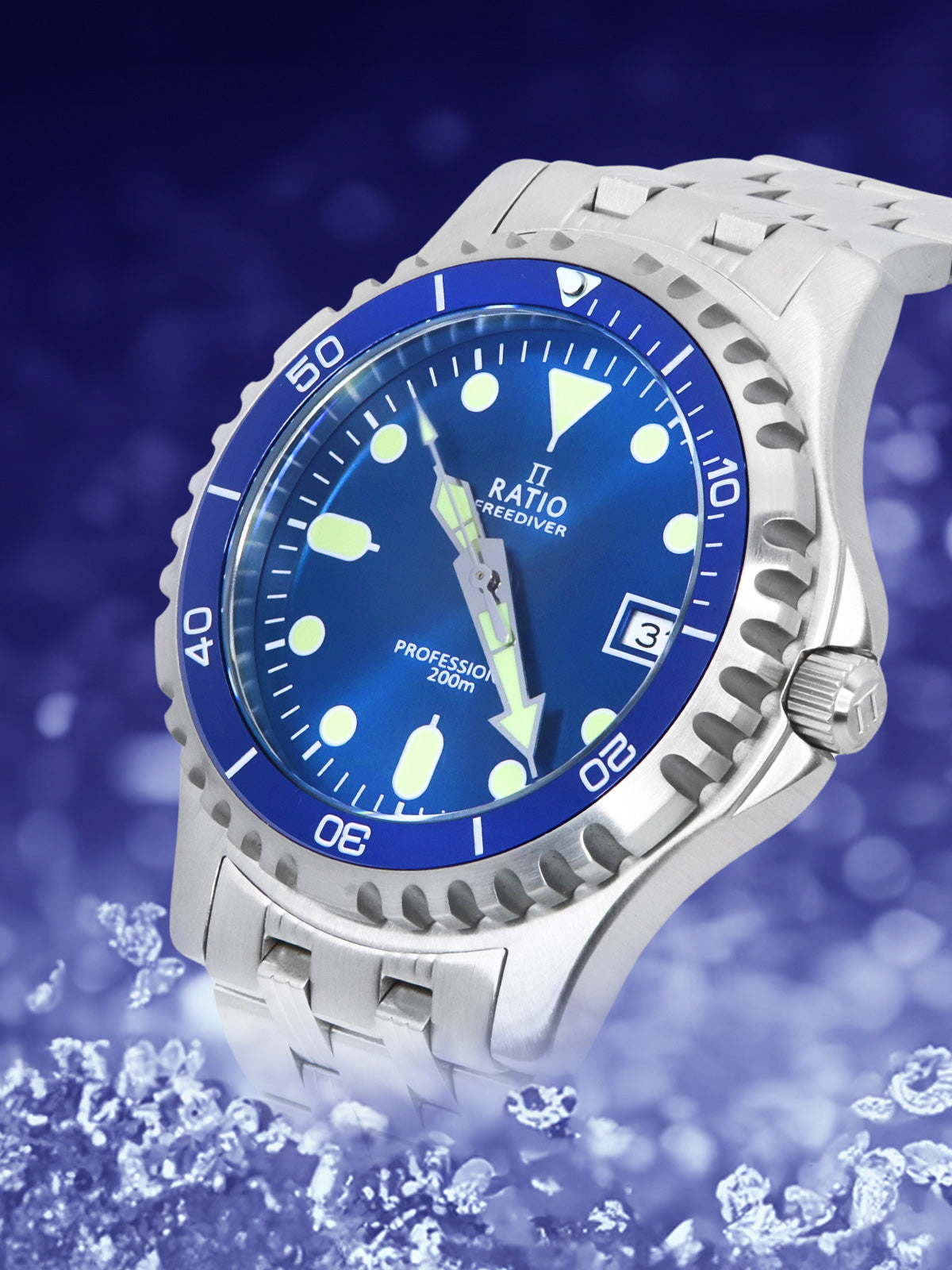 Ratio FreeDiver Professional Sapphire Blue Sunray Dial Quartz RTF007 200M Men's Watch