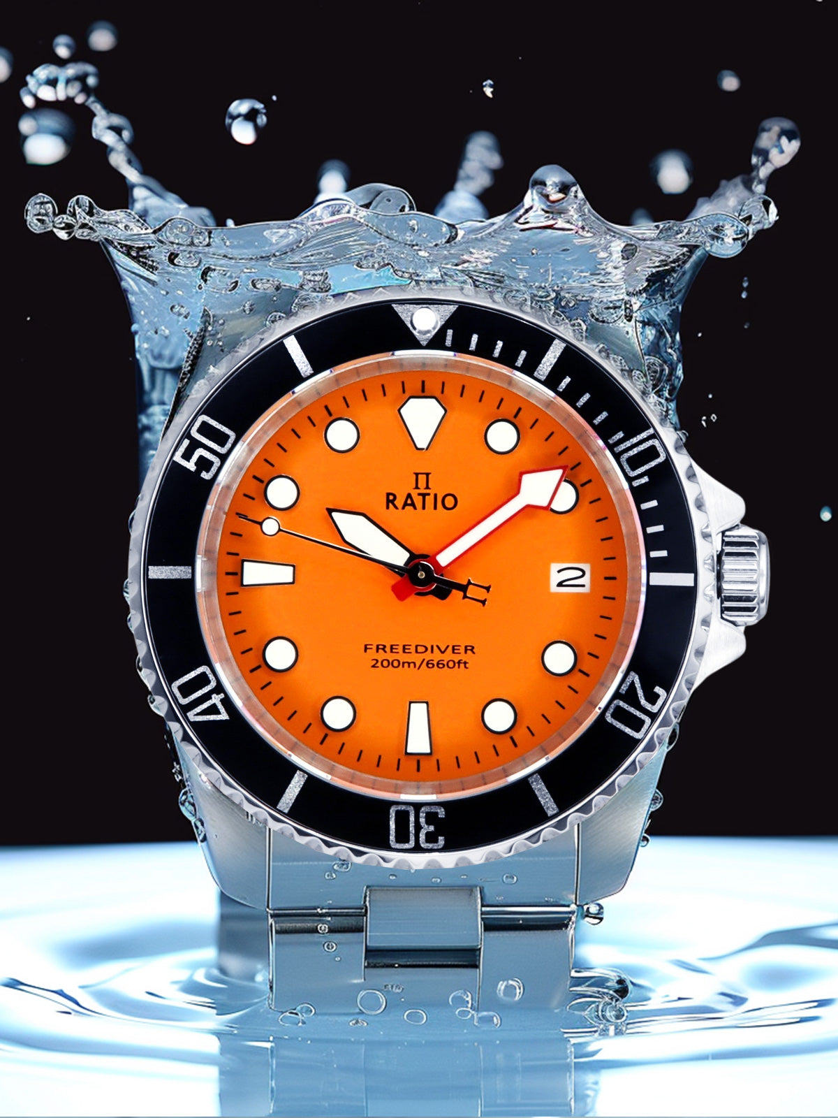 Ratio FreeDiver Sapphire Stainless Steel Orange Dial Quartz RTF035 200M Men's Watch